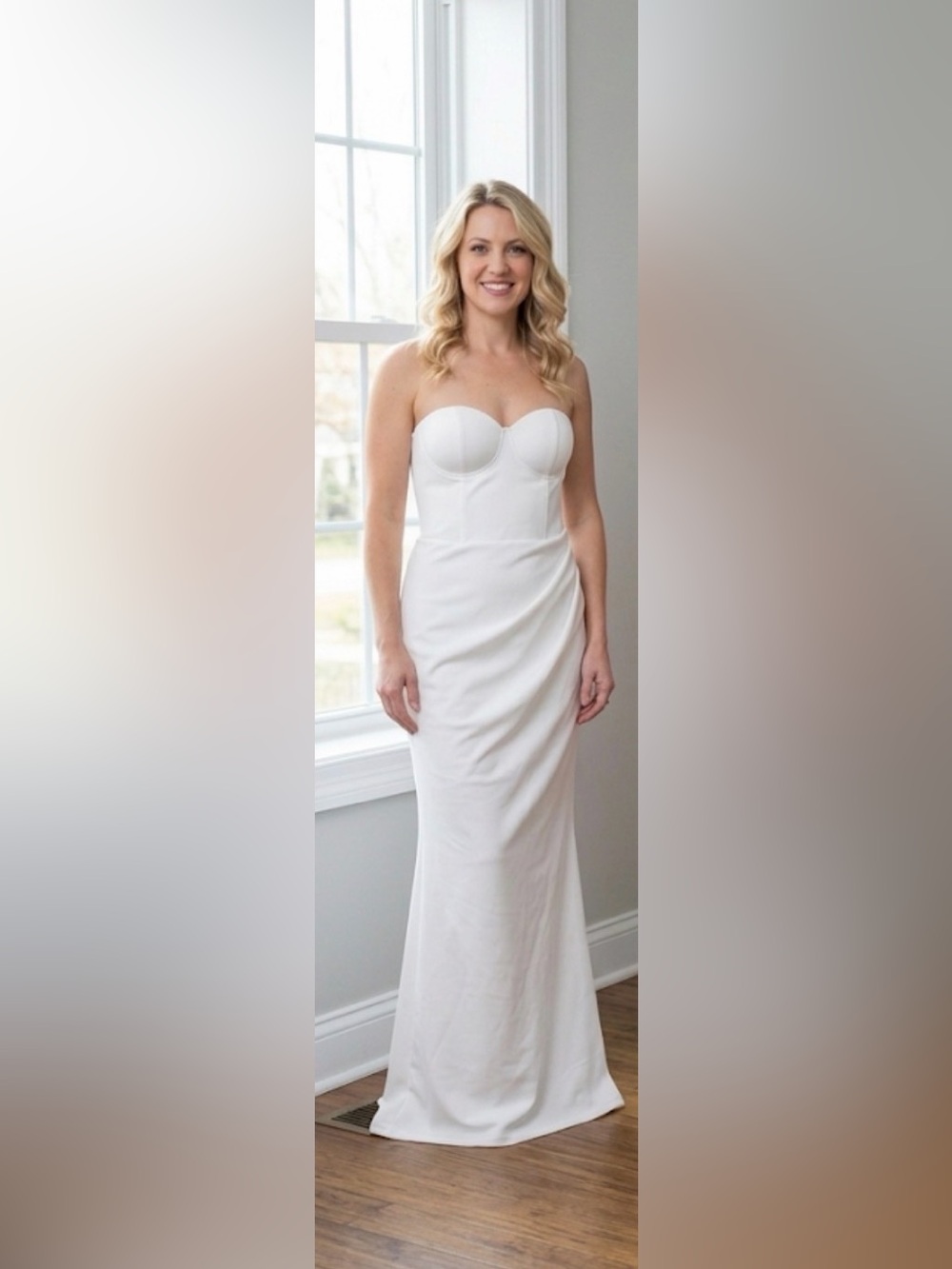 Fashion Nova White Strapless Draped Maxi Dress size small NWT